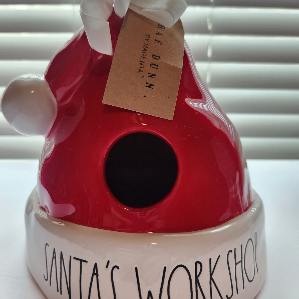 Rae Dunn Red and White Santa's Workshop Birdhouse